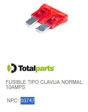 FUSIBLE TIPO CLAVIJA NORMAL 10 AMPS (Rojo)