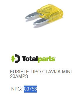 FUSIBLE TIPO CLAVIJA MINI 20 AMPS (Amarillo)