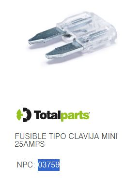 FUSIBLE TIPO CLAVIJA MINI 25 AMPS (Transparente)