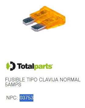 FUSIBLE TIPO CLAVIJA NORMAL 5 AMPS (Amarrillo)